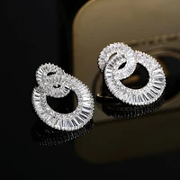 luxury 925 sterling silver simulated diamond trapezoid big double round stud earrings for women earrings party shinning jewelry