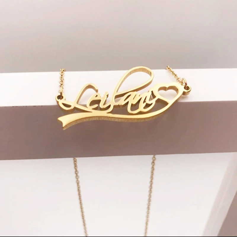 Ожерелья с именем ребенка на заказ подвески лента сердцем из нержавеющей стали