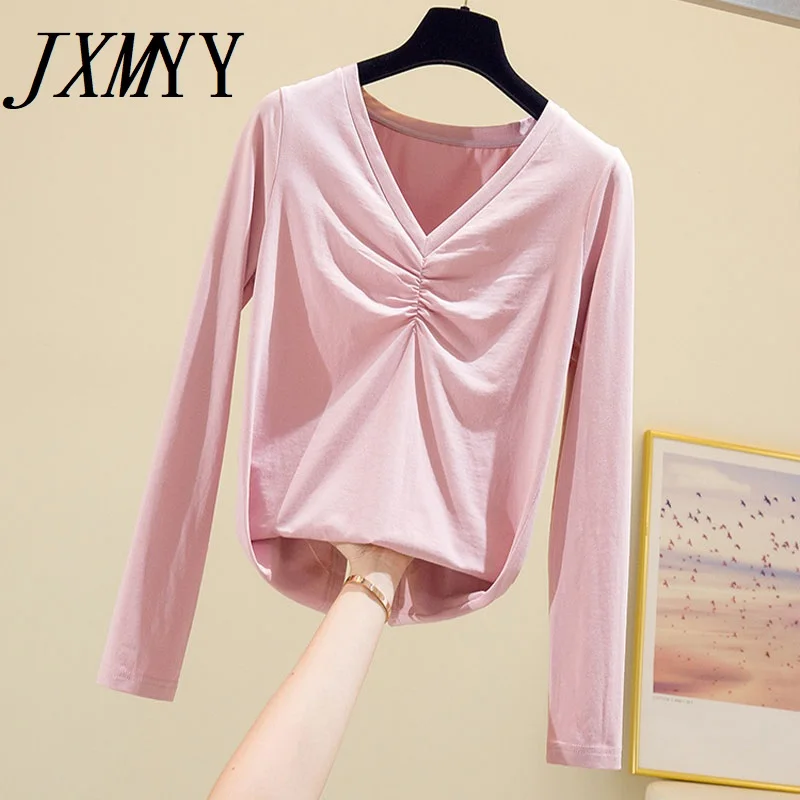 JXMYY 2021 модный осенний Новый продукт Удобная плиссированная Однотонная рубашка с