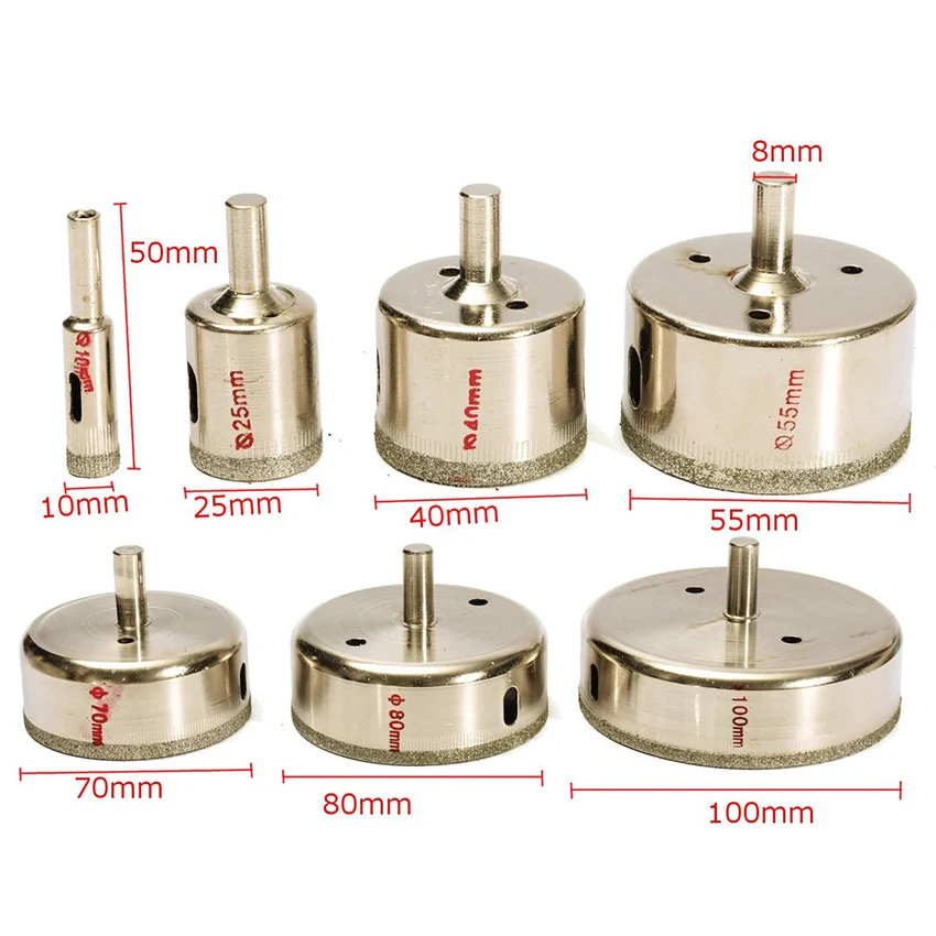 

7PCS/Set Diamond Coated Hole Saw Drill Bit Power Tools Drill Bits for Glass Marble Tile 10-100mm 10/25/40/55/70/80/100mm