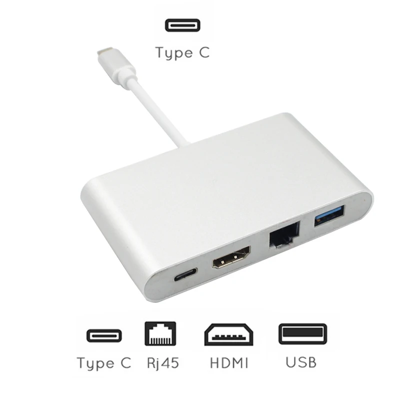 Type-C USB C к HDMI 4K + Gigabit Ethernet (порт RJ45) 3 0 1 Type адаптер Цифровой AV видео конвертер |