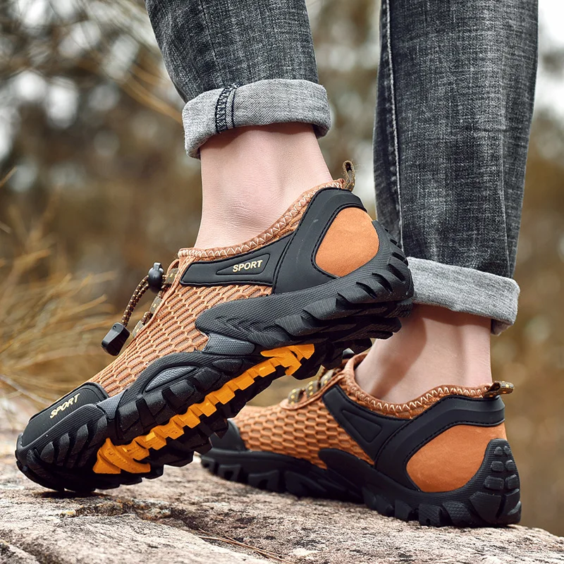 Туфли мужские сетчатые ультралегкие дышащие без застежки уличная модная пляжная