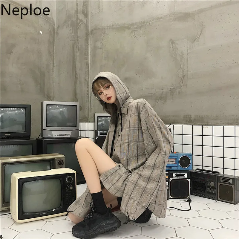 Neploe 2020 осенние новинки с капюшоном свободные блузки женские ретро Harajuku стиль