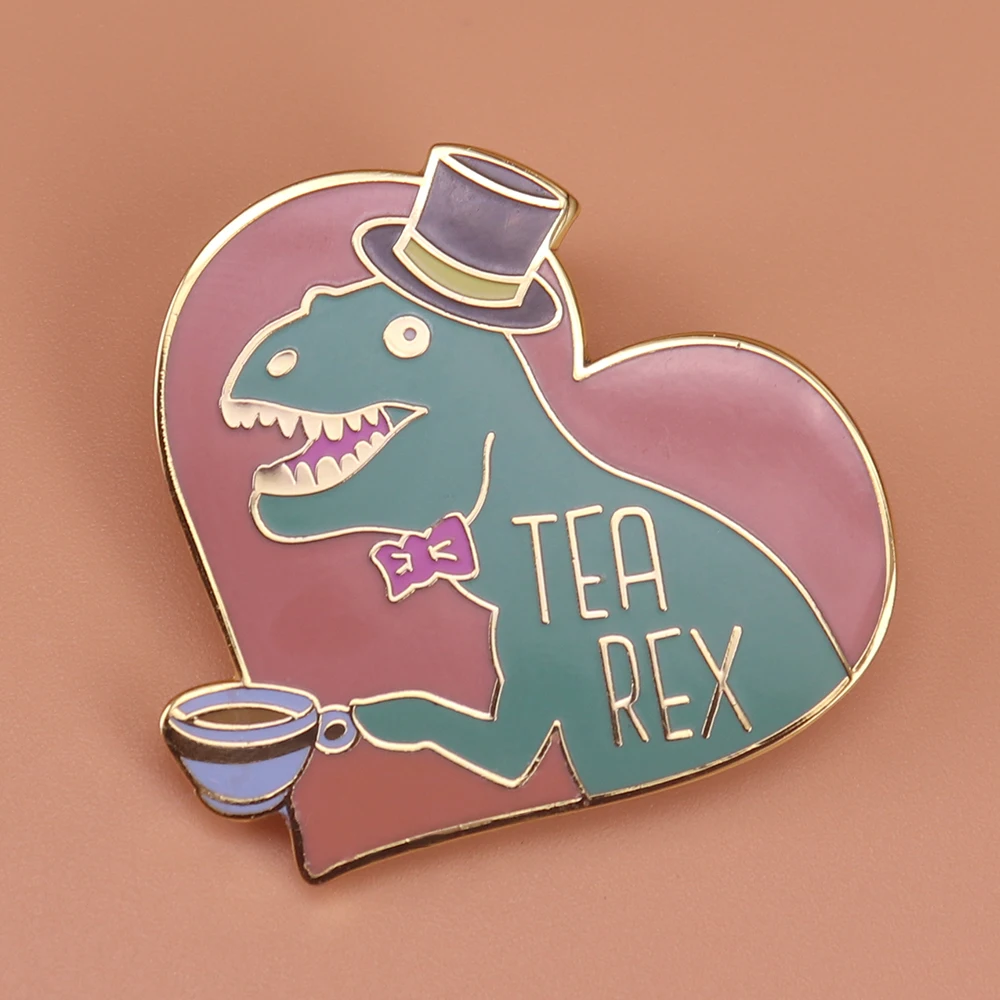 Металлические броши в виде динозавра чайного Рекс T-Rex в виде сердца