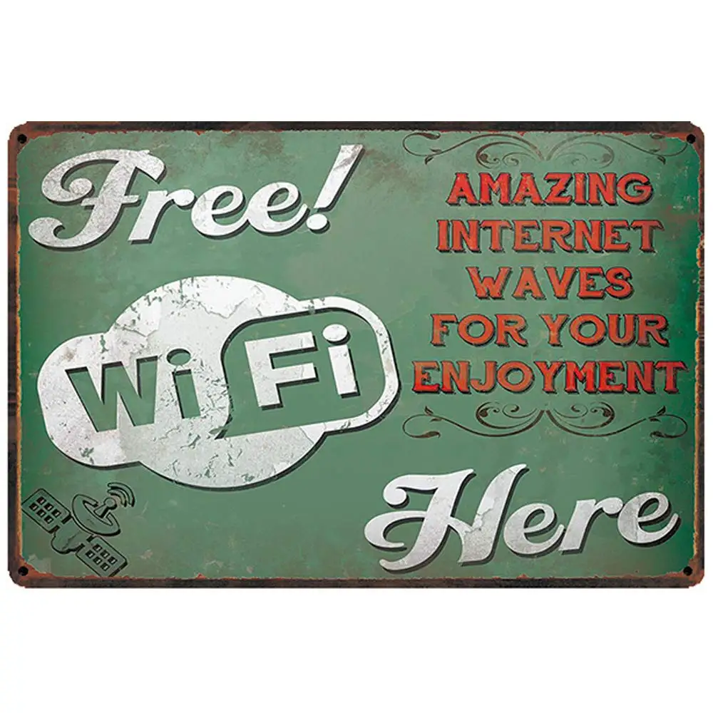 

Retro Design Free WiFi Here Tin Metal Signs Wall Art | Thick Tinplate Print Poster Wall Decoration home decor wall decoration