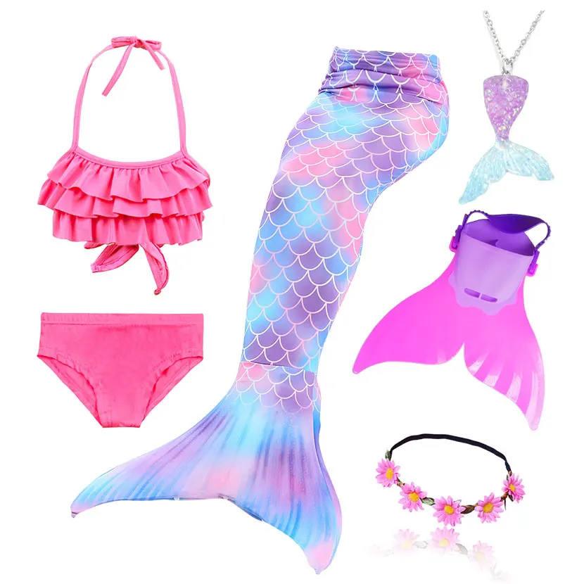Kids Swimming Mermaid Tail Bikini Set can add with Monofin Flipper Ariel Costumes Cosplay Swimsuit Bathing Suit for Girls - Цвет: Package 2