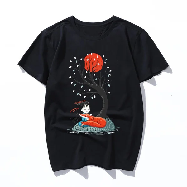 

girl and a fox 2 O-neck Cotton Streetwear Camisetas 2019 Summer T Shirt Men Funny Printing T-shirt Short Sleeve Tee Shirt Homme