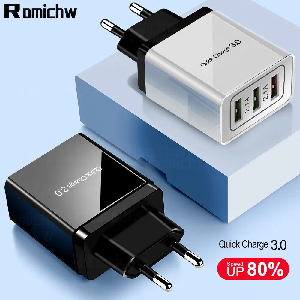 Romichw 3 порта USB зарядное устройство адаптер быстрое для samsung Xiaomi Quick Charge 0 Зарядка