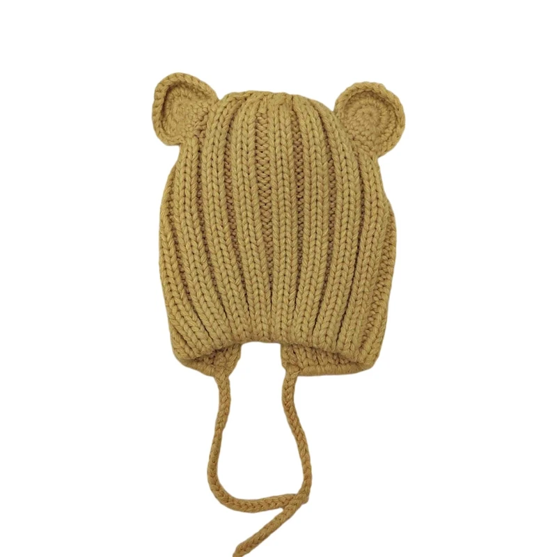 

Autumn Winter Warm Baby Newborn Cute Beanie Cap Ear Protection Solid Color Hat H55B