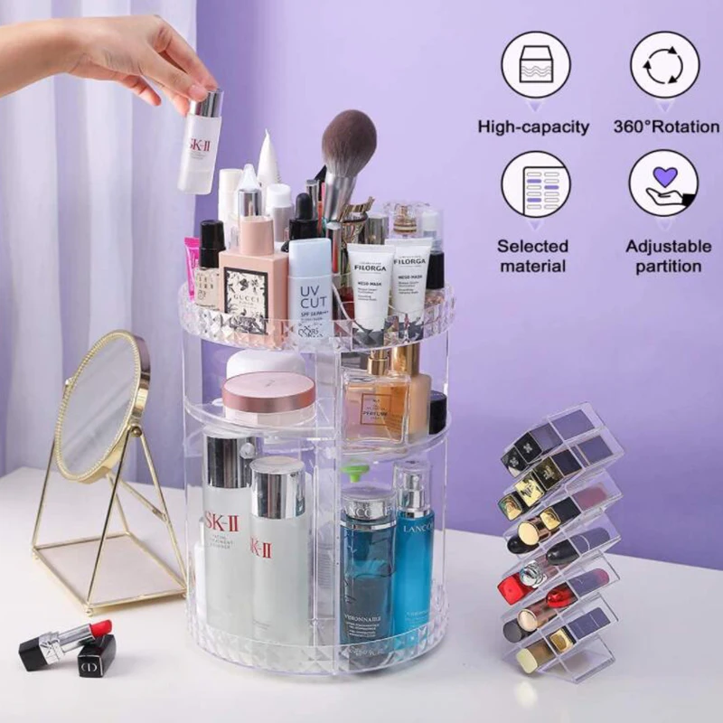 Вращающаяся на 360 градусов косметическая коробка для хранения Органайзер