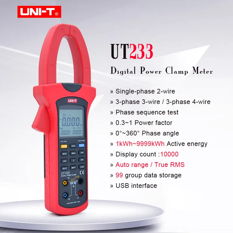 

UNI-T UT233 power and harmonics clamp meter True RMS AC current voltage meter/Active/Apparent/Reactive power/Phase Sequence Test