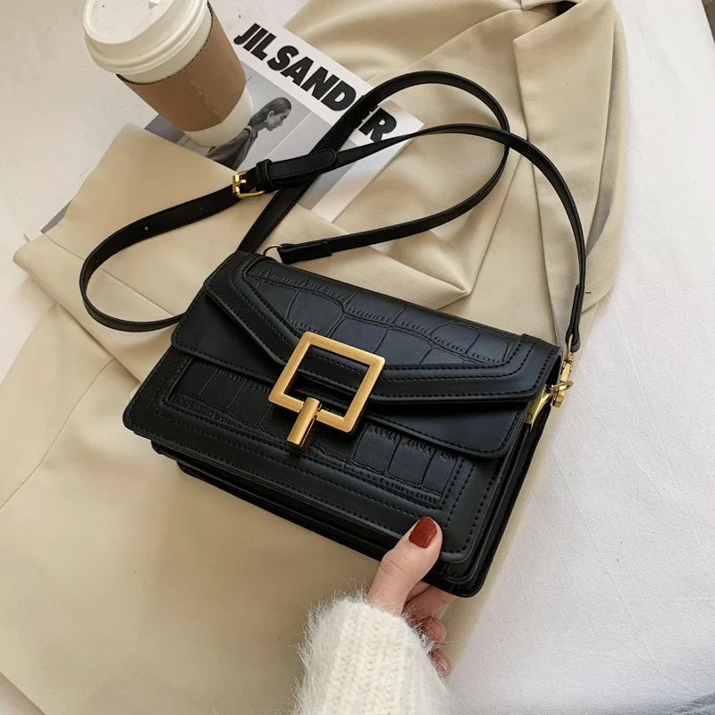 

Stone pattern Square Crossbody bag 2021 New Quality PU Leather Women's Designer Handbag Contrast color Shoulder Messenger Bag