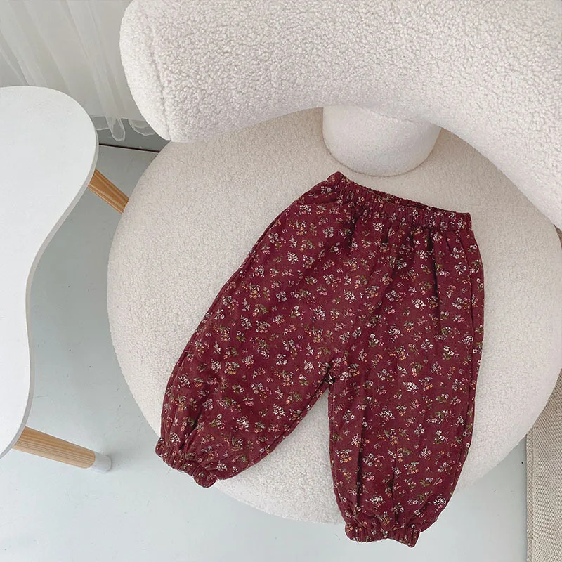 

Winter Girls Thickening Warm Cotton Floral Pants For Girls Children's Long Trousers Kids Sport Harem Pants With Fleece Clothing