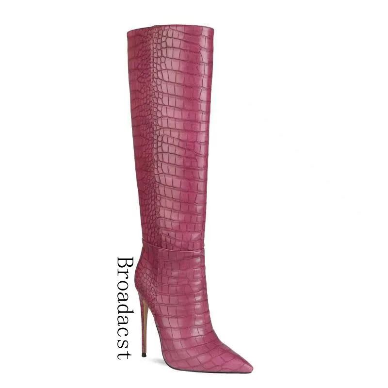 Broadcast Autumn and Winter Womens Boots 2021 New Style PU Stone
Pattern Fashion Pointed High Heel Over the Knee Womens Boots