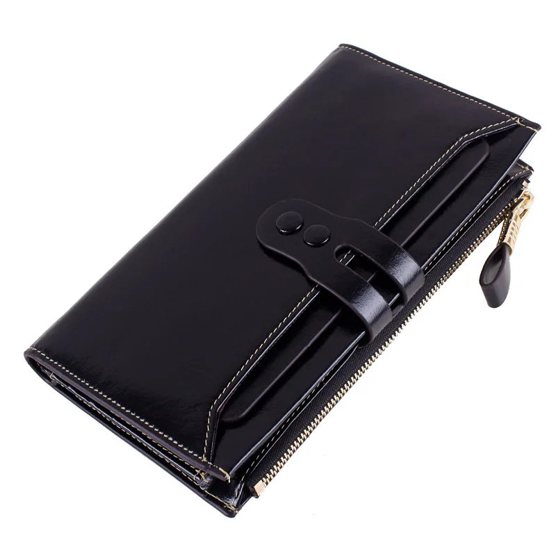 

RFID Women's Wallet Genuine Leather Buckle Long Card Bit More Wallet WOMEN'S Handbag