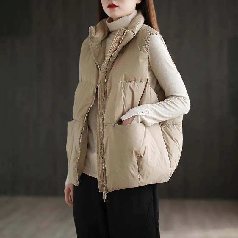 

Women Thick Warm Cotton Padded Vest Autumn Winter New Solid Stand Collar Sleeveless Vest Coat Casual Female Loose Waistcoat C191