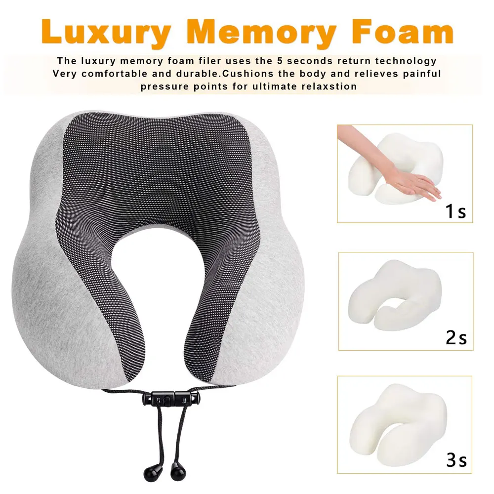 U-образная подушка для шеи с эффектом памяти мягкая путешествий шейки самолета