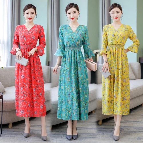 Женское винтажное платье трапециевидной формы в этническом стиле с v образным