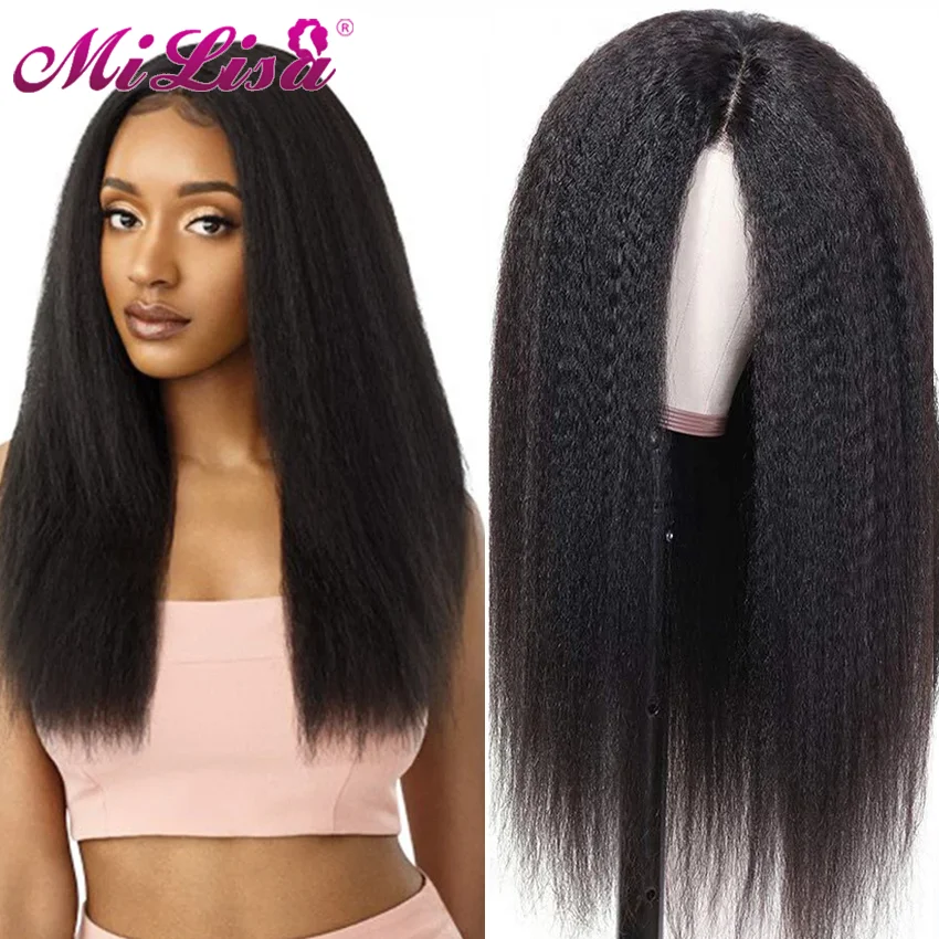 

Kinky Straight Wig Lace Front Human Hair Wigs For Women Human Hair Cheap Brazilian Hair Wig Yaki T Part Transparent Lace Frontal