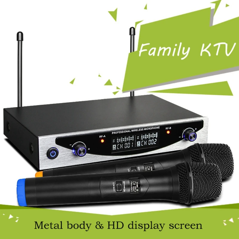 2 канала UHF беспроводной ручной микрофон Система профессиональный караоке Семья