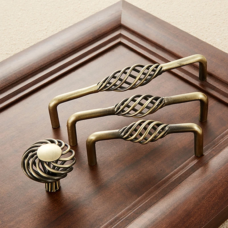 Мульти Стиль старинный Бронзовый Шкаф ручки выдолбленные клетка ящика дверные