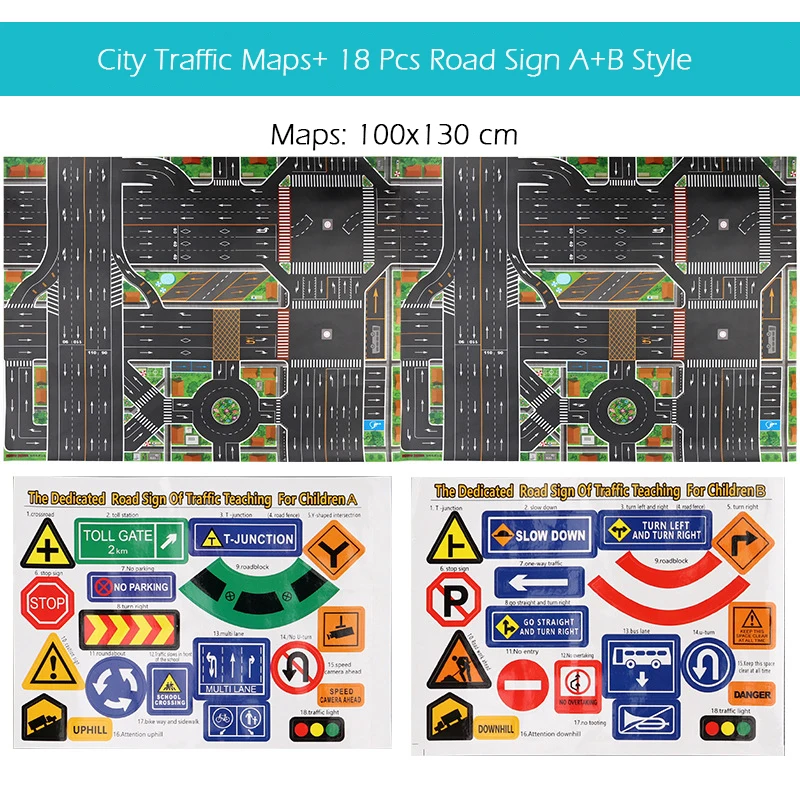 

100x130 CM City Traffic Simulation Scene Play Mats Parking Lot City Traffic Rules Play Pad Map For Children Learning Toy CT0095