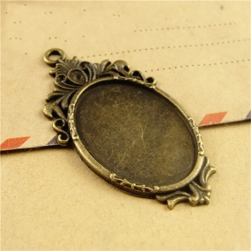 

10pcs 18x25mm Antique Bronze Flower Pendant Settings Blank Base Bezel Trays Glass Cabochon Cameo DIY Necklace Findings