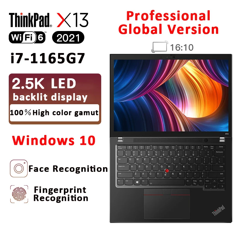 

Lenovo ThinkPad X13 laptop 2021 New Intel i7-1165G7 Win10 Professional 32GB 2TB SSD WiFi 6 13.3-inch 2.5K LED-backlit display