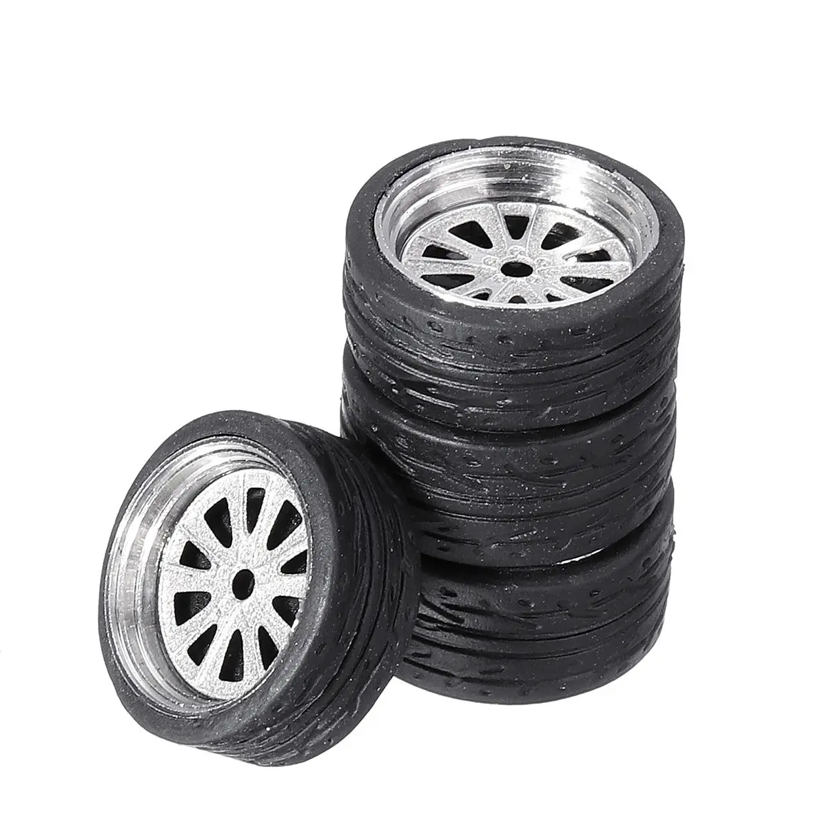 

4pcs/set Alloy Wheels Tire Set Axles Vehicle Wheels Retro Thick Tire Modified Alloy Car Refit Wheels For 1/64 Vehicle Car Model