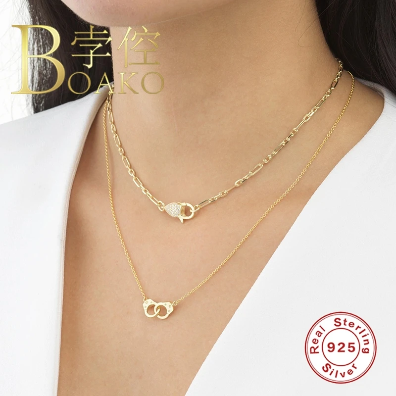 

BOAKO 925 Sterling Silver Necklace Jewelry For Women 2020 Heart Chain Cadena Plata Fashion Luxury Choker Gold