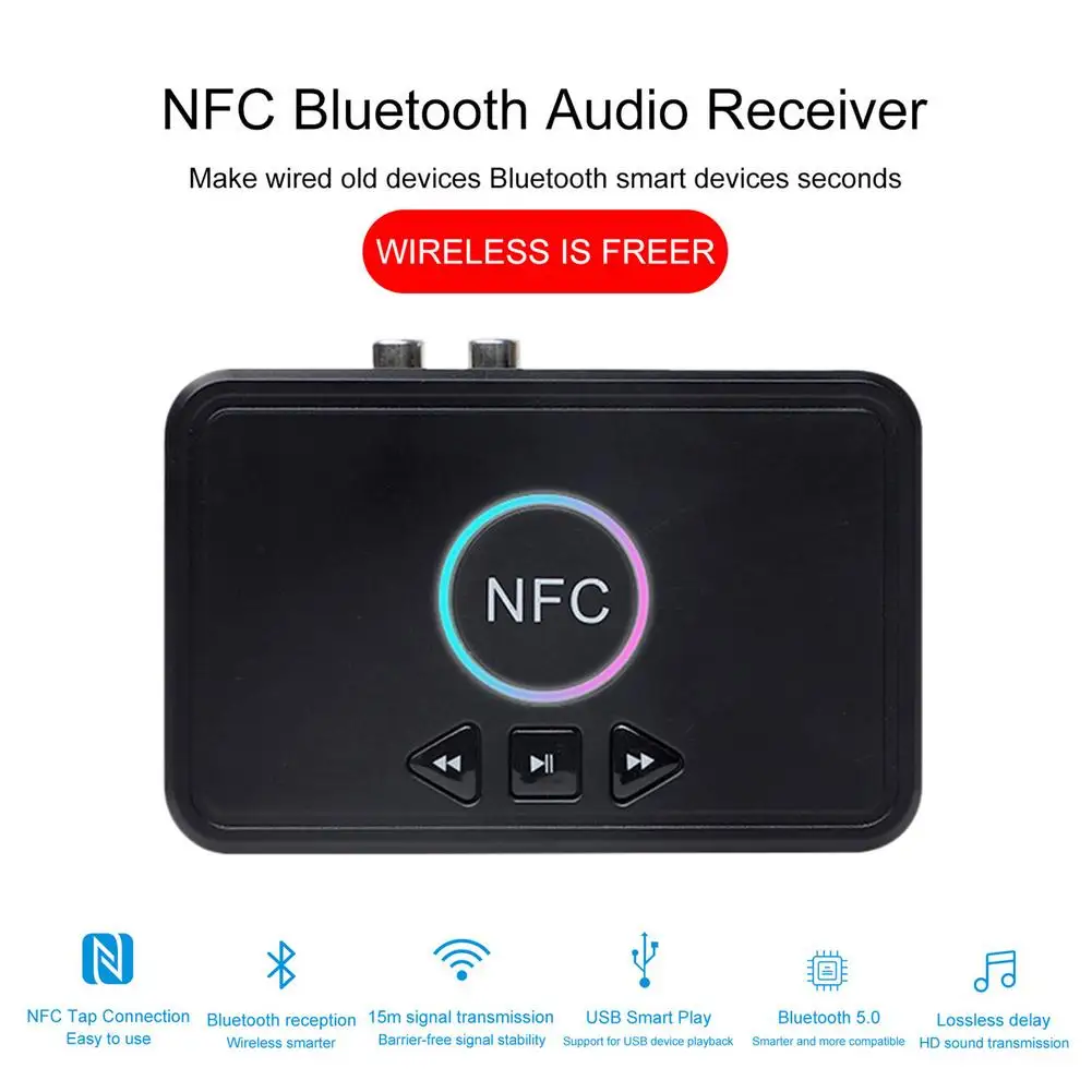 NFC5.0 Wireless Bluetooth 5.0 Receiver 2RCA + EDR 3.5mm Jack Aux USB HiFi Stereo Audio Adapter For Car Speaker PC | Электроника