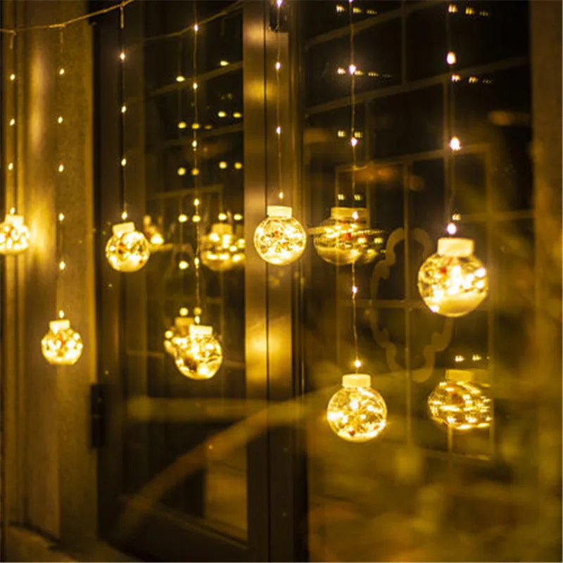 2022 New Year LED String Light DIY Santa Wishing Ball Curtain Lights Christmas Tree Decoration For Home Party Children Gifts | Лампы и