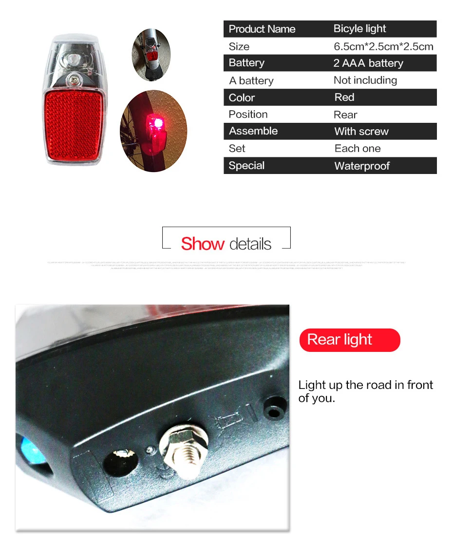 Jueshuai Red LED Bike Rear Light Mount on the Fender with Battery Safety Warning Bicycle Tail light Lamp Bycicle Accessories MTB