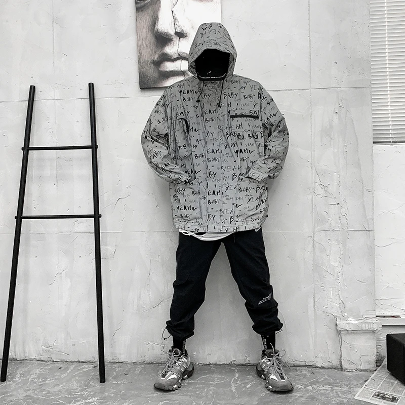 Мужская Светоотражающая куртка с капюшоном в стиле хип хоп|Мужские куртки| |