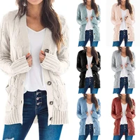 2021 autumn and winter new womens casual long sleeved jacket solid color twist button cardigan sweater polyester v neck thick