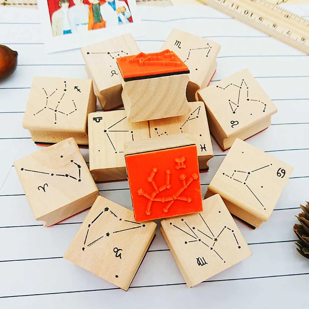 Винтажные деревянные штампы 12 созвездий DIY открытки в альбом предметы для