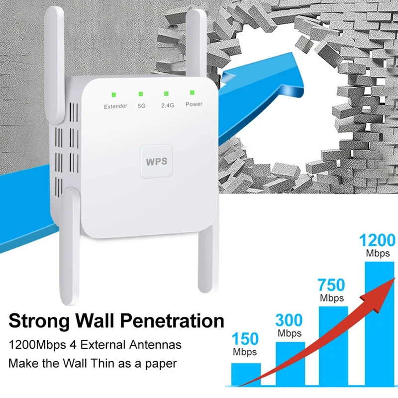 the 2.4G Amplifier Supports 5G Dual Band 1200M Four Antenna Strong WiFi Through Wall Wireless Repeater