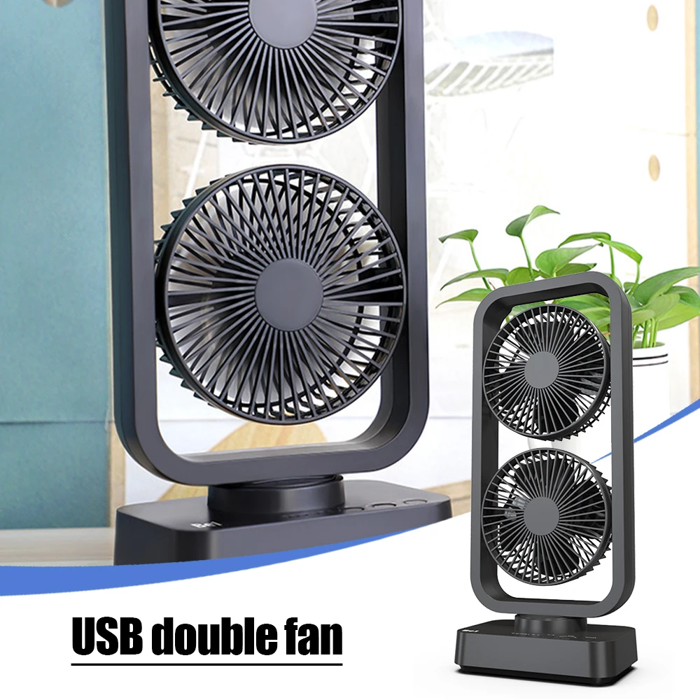 

Double Tower Fan USB Double-Vane Fan Automatic Head-shaking Portable Battery Operated Rechargeable Desk Fan for Home Camping
