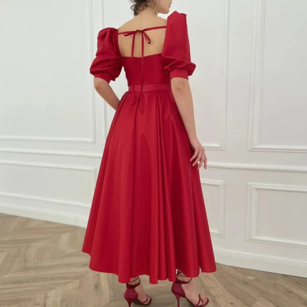 

Sexy Red Prom Dresses 2021 Sweetheart Cap Short Sleeves Front Side Split Satin Evening Party Gown Celebrity Dress