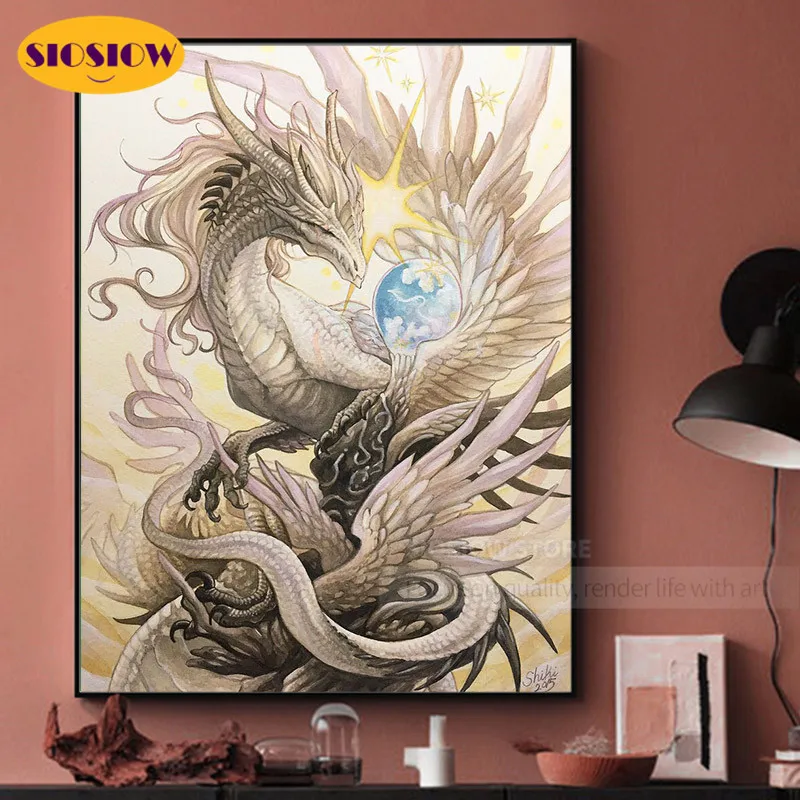 DIY 5d Diamond Mosaic Embroidery 3d Painting Animal White Dragon Chinese Cross Stitch Full Square Rhinestone Home Decor | Дом и сад