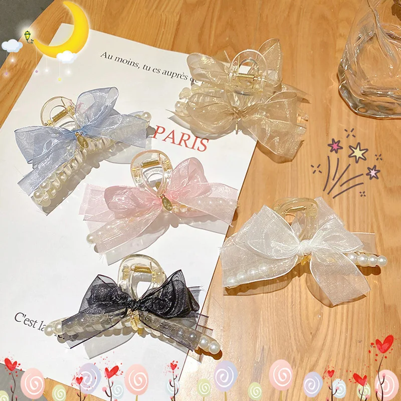 

Аксессуары для волос в Корейском стиле с жемчугом и бантом, летняя заколка-пряжка для волос, зажим для волос на спине для девушки, большая за...