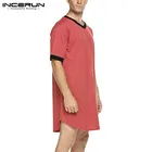 Халат INCERUN мужской с V-образным вырезом, модная ночная рубашка в стиле пэчворк, одежда для сна, однотонная Пижама с коротким рукавом, свободная Ночная одежда, размера плюс