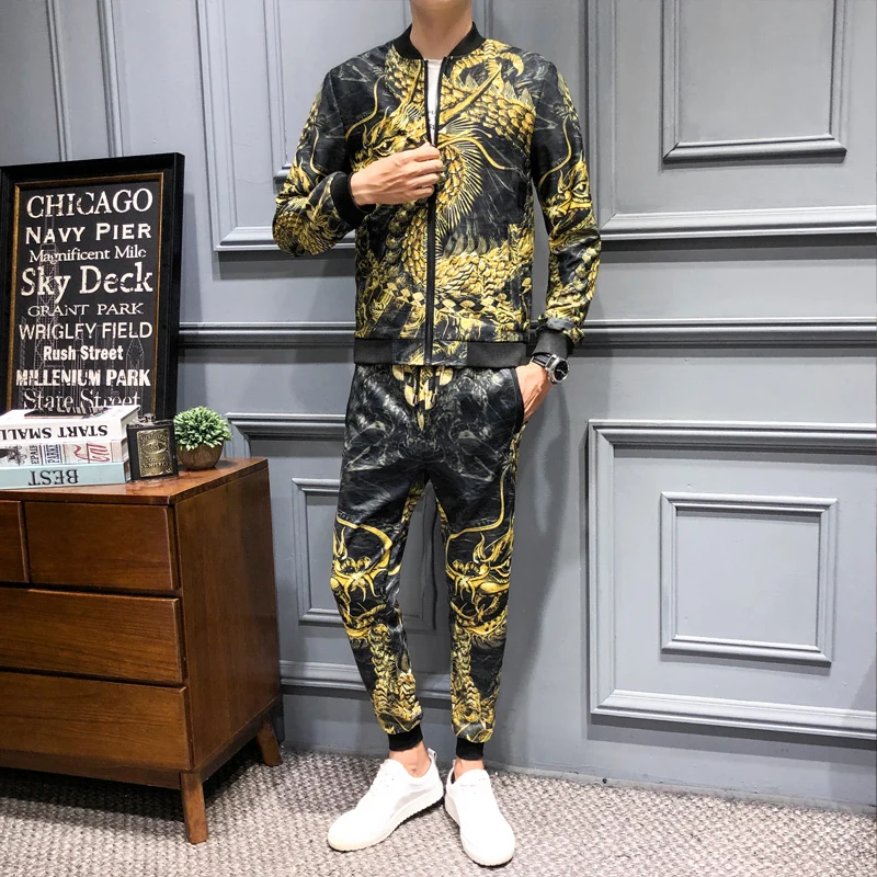 Loldeal мужская одежда (куртка + брюки) Роскошная золотая Осенняя толстовка с