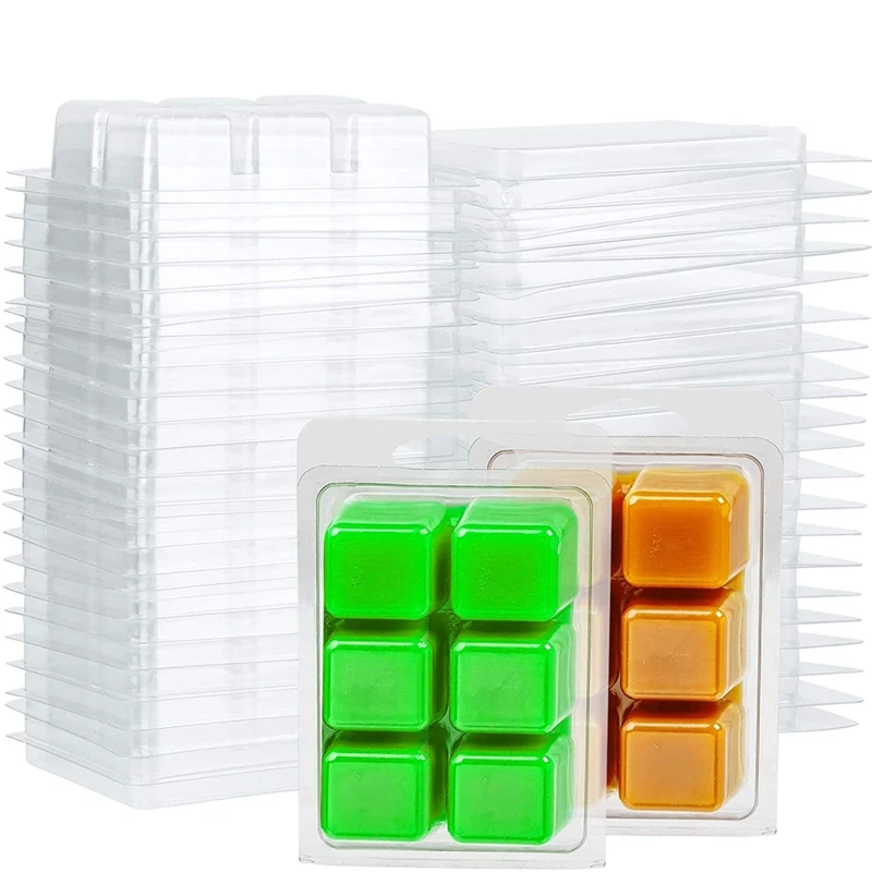 100 Packs Wax Melt Clamshells Molds Square, 6 Cavity Clear P