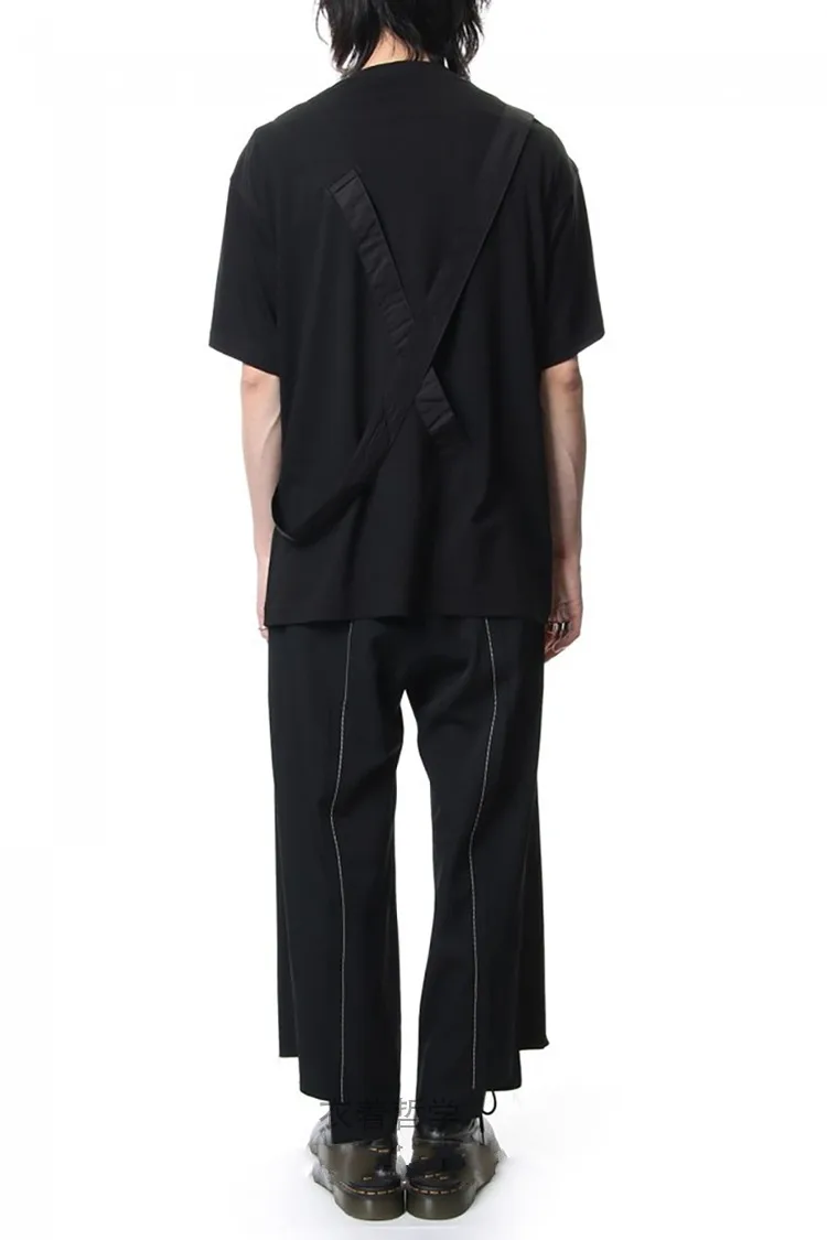 Мужская Повседневная футболка 2020 свободно соединена с черными подтяжками |