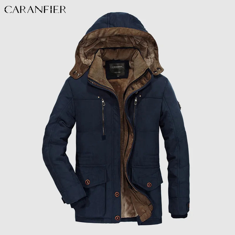 Мужские зимние длинные парки CARANFIER толстые бархатные пальто Мужская