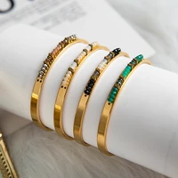 european and american fashion opening adjustable smooth color 14k gold hand beaded stainless steel c type bracelet for women