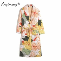 thick winter home coat air 3 layer padded knitted cotton bathrobe warm kimono floral printing big size womens bathrobe robe new