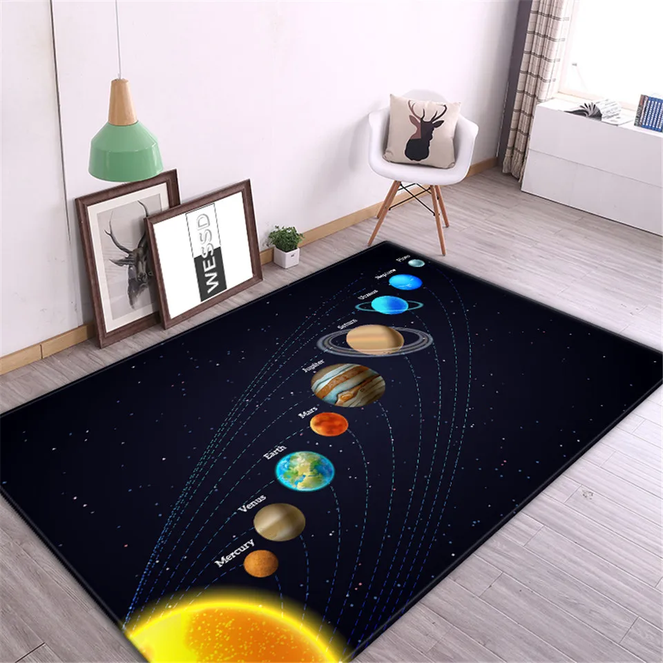 

3D Solar system Children Room Carpet Space Planet Rug For Boy Bedroom Anti-slip Mat Bathroom Home Decor Play Crawling Floor Mat