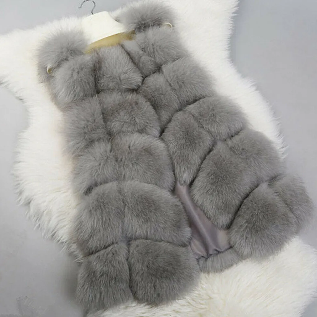 Женский утепленный жилет из искусственного меха без рукавов #45|Жилеты и